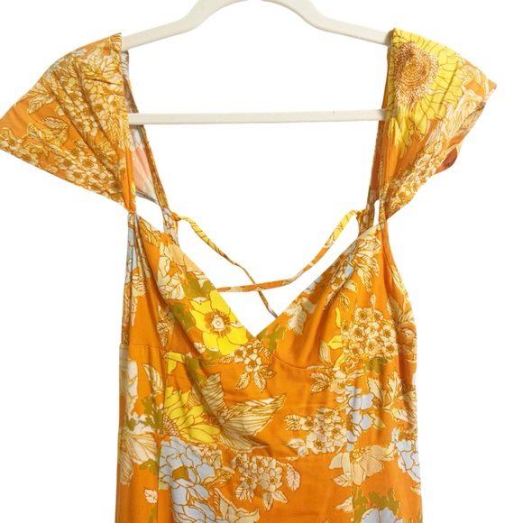 Urban Outfitters Orange Floral Midi Dress Open Back Criss Cross Size Small - Picture 4 of 8